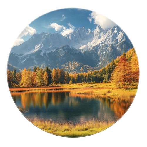 BYLEEHOMED Alpine Lake Runder Teppich 210 cm Nadelwald Print Rutschfester Kreisteppich für Schlafzimmer rutschfeste Natur Landschaft Ästhetisches Dekor von BYLEEHOMED