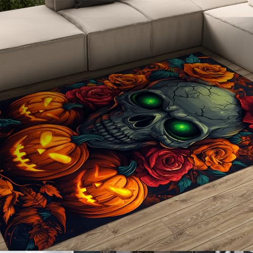 BYLEEHOMED Area Teppich Halloween Traditioneller Blumendruck Türmatte Lustiger Kürbis Schädel Retro Chic Rutschfester Teppich für Wohnzimmer Küche 180x240cm BYLEEHOMED Area Teppich Halloween Traditioneller Blumendruck Türmatte Lustiger Kürbis Schädel Retro Chic Rutschfester Teppich für Wohnzimmer Küche 180x240cm von BYLEEHOMED
