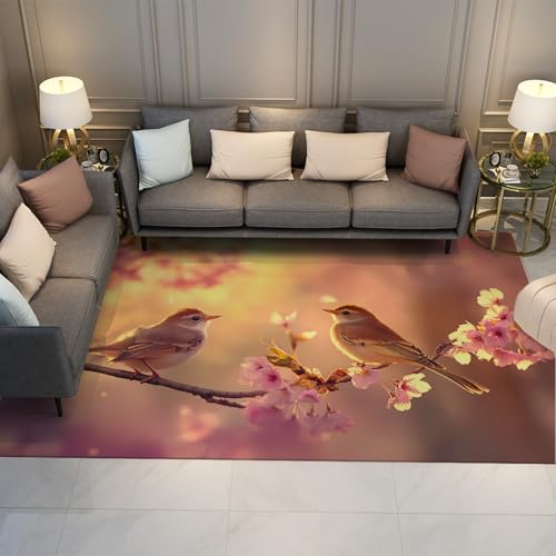 BYLEEHOMED Blumen Innenteppich 150x210cm Kirschblütenzweig Innentürmatte für Eingangsbereich Schlafzimmer LowPile Weicher Teppich mit Rutschfester Gummirückseite von BYLEEHOMED