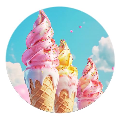 BYLEEHOMED Boho Circle Teppiche 150 cm Eiswaffeln Druck Runde Teppiche für Kinderzimmer Mädchen Zimmer Dekor Dessert Rutschfester waschbarer Teppich für Kindertagesstätte von BYLEEHOMED