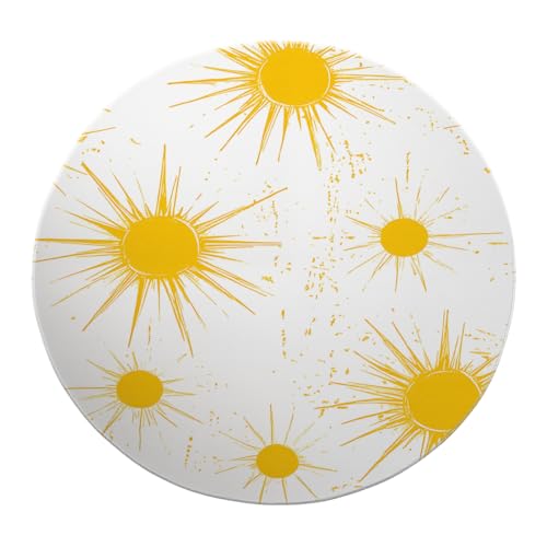 BYLEEHOMED Boho Sun Runder Teppich 90 cm Indoor Rutschfester Druck Akzentteppiche für Schlafzimmer Mid Century Sun Design Throw Teppich für den Spielbereich von BYLEEHOMED