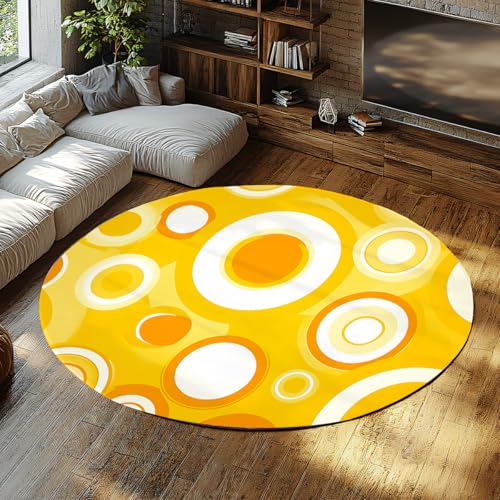 BYLEEHOMED Boho Waschbarer Teppich 120 cm Cartoon Konzentrische Kreise Weicher Rutschfester Klassenzimmerteppich Orange und Gelb Wohnzimmer Büro Bodendekoration BYLEEHOMED Boho Waschbarer Teppich 120 cm Cartoon Konzentrische Kreise Weicher Rutschfester Klassenzimmerteppich Orange und Gelb Wohnzimmer Büro Bodendekoration von BYLEEHOMED