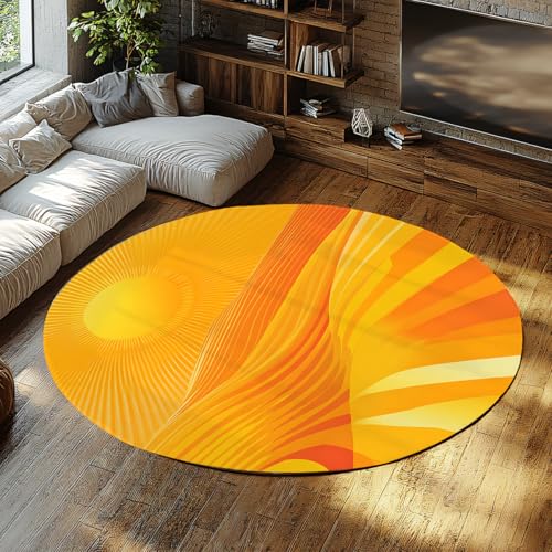 BYLEEHOMED Boho waschbare kreisförmige Teppiche 150 cm Midcentury Desert Landscape weicher, Rutschfester runder Teppich für Schlafzimmer, Wohnzimmer, Leseecke von BYLEEHOMED
