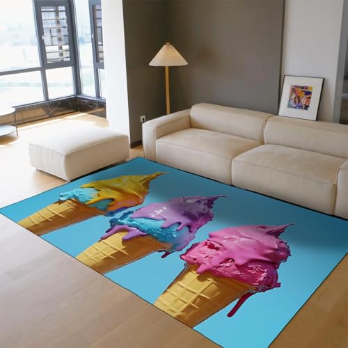 BYLEEHOMED Bunte Eiscreme-Bodenmatte 60x120cm Sommer rutschfeste waschbare Teppiche für Eisdiele oder Kaltgetränkegeschäft Willkommen Fußmatte von BYLEEHOMED