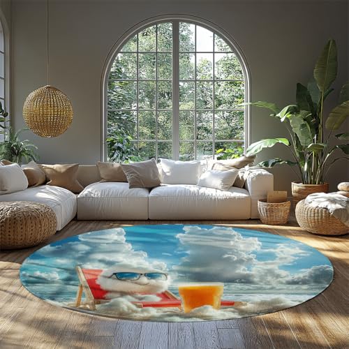 BYLEEHOMED Cartoon Cloud Urlaub Runder Teppich 210 cm Strand Liegestuhl und Ocean Sky Print Lichtfarbe Weicher niedrigfloriger Kreis Teppichfür Resort Hotel BYLEEHOMED Cartoon Cloud Urlaub Runder Teppich 210 cm Strand Liegestuhl und Ocean Sky Print Lichtfarbe Weicher niedrigfloriger Kreis Teppichfür Resort Hotel von BYLEEHOMED