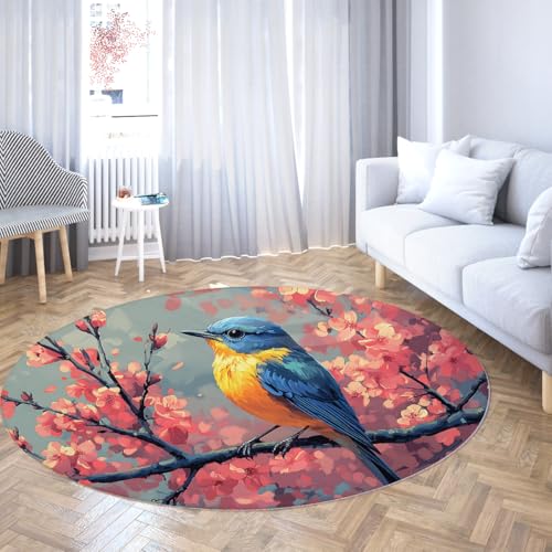 BYLEEHOMED Chinesisches Element Runder Teppich 120 cm Pad Pflaume Blüte Vogeldruck Kreis Eingangsbereich Teppich Anti Rutsch Falten Teppiche für Wohnzimmer BYLEEHOMED Chinesisches Element Runder Teppich 120 cm Pad Pflaume Blüte Vogeldruck Kreis Eingangsbereich Teppich Anti Rutsch Falten Teppiche für Wohnzimmer von BYLEEHOMED
