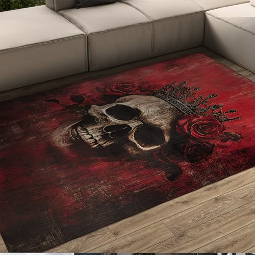 BYLEEHOMED College Style Gothic Skull Wohnzimmerteppich 180x270cm Retro Nostalgisch Maschinenwaschbar rutschfeste niedrige Flor Bereich Teppiche für Playroom Party BYLEEHOMED College Style Gothic Skull Wohnzimmerteppich 180x270cm Retro Nostalgisch Maschinenwaschbar rutschfeste niedrige Flor Bereich Teppiche für Playroom Party von BYLEEHOMED