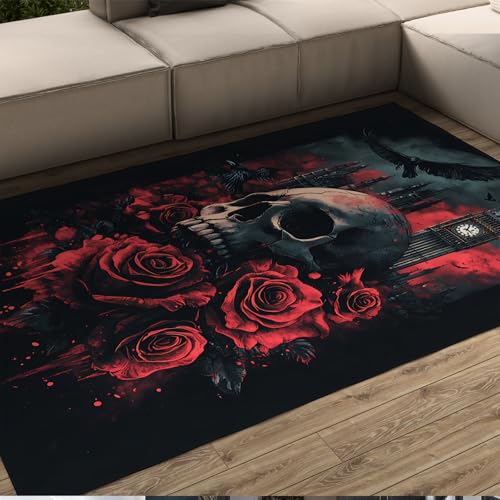 BYLEEHOMED Dark Castle Teppiche für den Eingangsbereich Gothic Schädel Dark Moody Art rutschfeste waschbare Innentürmatte für den Eingang Schlafzimmer Küche 150x210cm von BYLEEHOMED