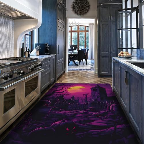 BYLEEHOMED Dunkelrot waschbarer Eingangsteppich Horror Halloween Grabstein Haustür Wurf Teppich Indoor rutschfest waschbar Eingangsdekoration 160x200cm von BYLEEHOMED