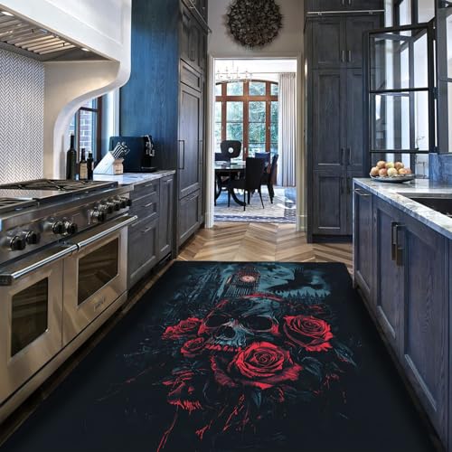 BYLEEHOMED Gothic Castle Eingangsbereich Teppich Ultra Soft Vintage LowPile Teppich mit Rutschfester Gummirückseite Dark Academia Nachttisch Dekor 80x150cm von BYLEEHOMED