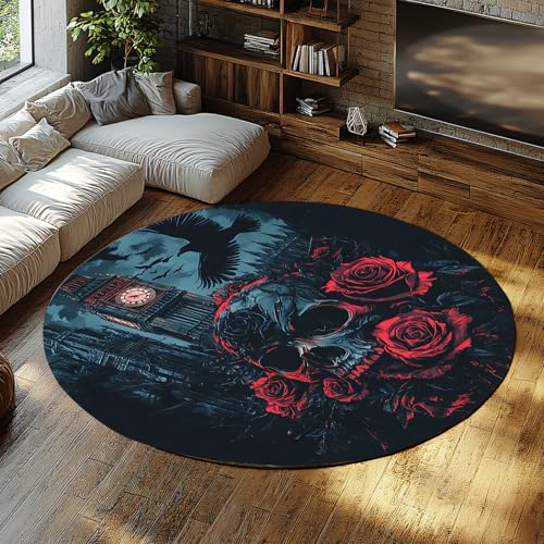BYLEEHOMED Gothic Castle Entranceway Circle Teppich Weicher Vintage LowPile Runder Teppich mit rutschfestem Gummirücken Dark Academia Nachttisch Dekor 90x90cm von BYLEEHOMED