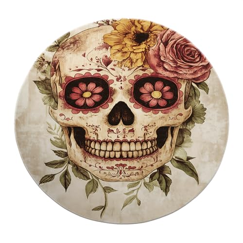 BYLEEHOMED Gothic Horror Lava Schädel Bereich Teppiche 120 cm Rutschfester waschbarer Halloween Herbst Teppich für Schlafzimmer Küche Eingangsbereich Indoor gruselige Wohnkultur von BYLEEHOMED