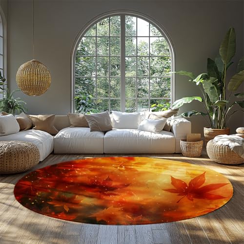 BYLEEHOMED Große runde Teppiche 90 cm romantischer Herbst Ahornblätter Bedruckte kreisförmige Fußmatten ländliches saisonales Dekor für Küche Nachttisch Flur BYLEEHOMED Große runde Teppiche 90 cm romantischer Herbst Ahornblätter Bedruckte kreisförmige Fußmatten ländliches saisonales Dekor für Küche Nachttisch Flur von BYLEEHOMED