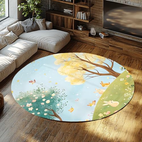 BYLEEHOMED Großer Kaninchen Kinder Runder Teppich 60 cm Niedlicher Märchenstil Tier Wiese Kreis Teppich für Klassenzimmer Dekor rutschfeste weiche Teppiche BYLEEHOMED Großer Kaninchen Kinder Runder Teppich 60 cm Niedlicher Märchenstil Tier Wiese Kreis Teppich für Klassenzimmer Dekor rutschfeste weiche Teppiche von BYLEEHOMED