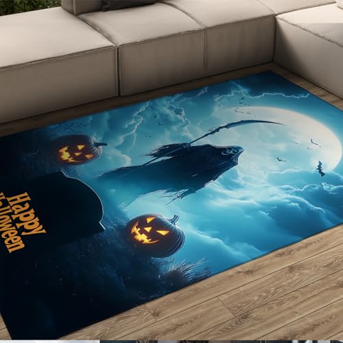 BYLEEHOMED Halloween Dekor Urlaub Küche Teppich Schädel Teufel mit Sense Muster Gothic Halloween Party Teppich für rutschfeste Wohnzimmer Dekor 80x150cm BYLEEHOMED Halloween Dekor Urlaub Küche Teppich Schädel Teufel mit Sense Muster Gothic Halloween Party Teppich für rutschfeste Wohnzimmer Dekor 80x150cm von BYLEEHOMED