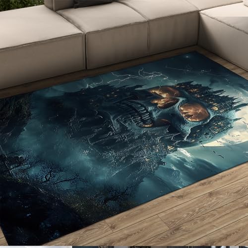 BYLEEHOMED Halloween Eingangsteppich Dunkel Preppy Stil Schädel Schloss Waschbar Küche Rutschfester Wurf Teppich Weich Niedrigflor Pub Club Dekor 80x150cm BYLEEHOMED Halloween Eingangsteppich Dunkel Preppy Stil Schädel Schloss Waschbar Küche Rutschfester Wurf Teppich Weich Niedrigflor Pub Club Dekor 80x150cm von BYLEEHOMED