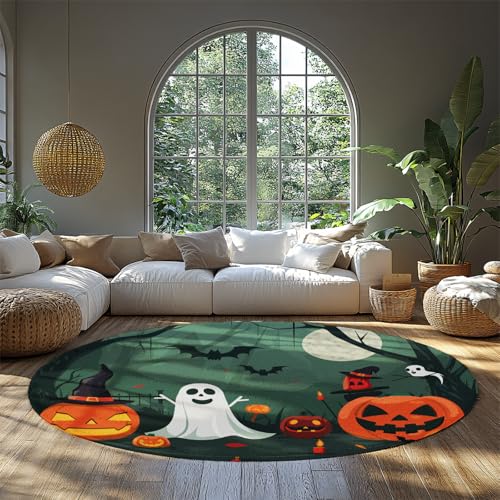 BYLEEHOMED Halloween Kreis Teppich Pfunny Geist und Umpkin Laterne Willkommensmatten für Front Spooky Night Scene Runder Teppich für Nachttisch Esstisch 60 cm BYLEEHOMED Halloween Kreis Teppich Pfunny Geist und Umpkin Laterne Willkommensmatten für Front Spooky Night Scene Runder Teppich für Nachttisch Esstisch 60 cm von BYLEEHOMED