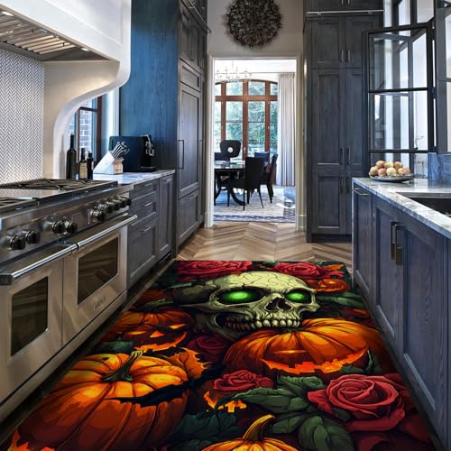 BYLEEHOMED Halloween Schädel Waschbarer Teppich Rutschfester Vintage Herbst Kürbis Blumen Kleiner niedriger Flor Innenteppich für Küche Eingangsbereich 100x150cm BYLEEHOMED Halloween Schädel Waschbarer Teppich Rutschfester Vintage Herbst Kürbis Blumen Kleiner niedriger Flor Innenteppich für Küche Eingangsbereich 100x150cm von BYLEEHOMED