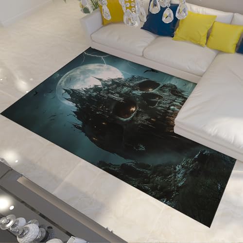BYLEEHOMED Haunted Skull Castle Kleine Teppiche Spooky Gothic Castle Fleckenabweisender Vintage Halloween Teppich für Eingangsbereich Schlafzimmer Küche 160x200cm BYLEEHOMED Haunted Skull Castle Kleine Teppiche Spooky Gothic Castle Fleckenabweisender Vintage Halloween Teppich für Eingangsbereich Schlafzimmer Küche 160x200cm von BYLEEHOMED
