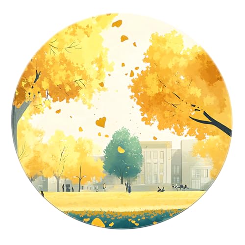 BYLEEHOMED Herbst Campus Landschaftsteppiche 120 cm weicher waschbarer runder Teppich für Wohnzimmer Heller Bauernhaus Rutschfester niedrigfloriger Kreisteppich für Zuhause von BYLEEHOMED