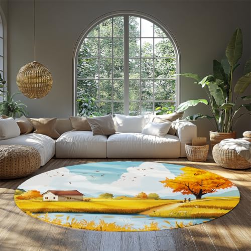 BYLEEHOMED Herbst Ernte Kreis Teppich 60 cm Maschinenwaschbar Thanksgiving Weizenfeld Szenerie Runder Teppich Moderne weiche niedrige Flor Esszimmer Dekor BYLEEHOMED Herbst Ernte Kreis Teppich 60 cm Maschinenwaschbar Thanksgiving Weizenfeld Szenerie Runder Teppich Moderne weiche niedrige Flor Esszimmer Dekor von BYLEEHOMED