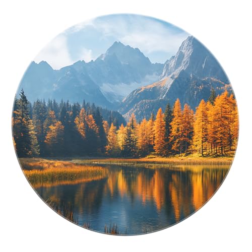 BYLEEHOMED Herbst Kiefernwald Runder Teppich Malerische Wildnis Thema Rutschfester Eingangsbereich Kreis Teppiche 180 cm Rustikale Natur inspiriert Schlafsaal Hoteldekoration von BYLEEHOMED