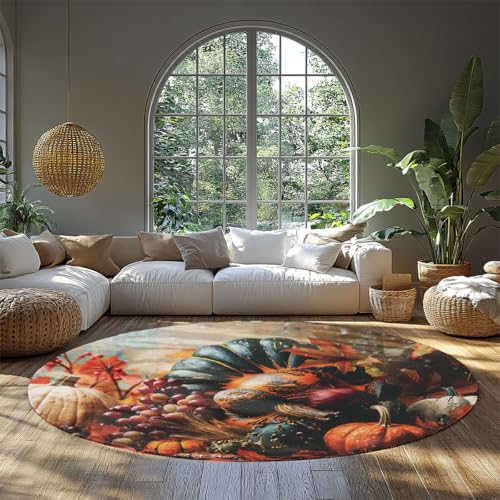 BYLEEHOMED Herbst Küche Runde Teppiche 150 cm Retro Kürbis Frische Früchte Muster Rutschfester Kreis Teppich Herbst Thanksgiving Wohnzimmer Dekor BYLEEHOMED Herbst Küche Runde Teppiche 150 cm Retro Kürbis Frische Früchte Muster Rutschfester Kreis Teppich Herbst Thanksgiving Wohnzimmer Dekor von BYLEEHOMED