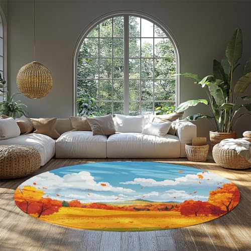 BYLEEHOMED Herbst Landschaft Waschbare Runde Teppiche 90 cm Maschinenwaschbar Rustikales Weizenfeld Großer Rutschfester Kreisteppich für Schlafzimmer Esszimmer BYLEEHOMED Herbst Landschaft Waschbare Runde Teppiche 90 cm Maschinenwaschbar Rustikales Weizenfeld Großer Rutschfester Kreisteppich für Schlafzimmer Esszimmer von BYLEEHOMED
