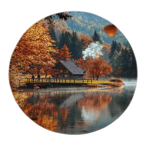 BYLEEHOMED Herbst Seelandschaft Runde Teppiche 180 cm Faltbarer maschinenwaschbarer natürlicher Landschaftskreisteppich für Wohnzimmer rustikale Waldtürmatte BYLEEHOMED Herbst Seelandschaft Runde Teppiche 180 cm Faltbarer maschinenwaschbarer natürlicher Landschaftskreisteppich für Wohnzimmer rustikale Waldtürmatte von BYLEEHOMED