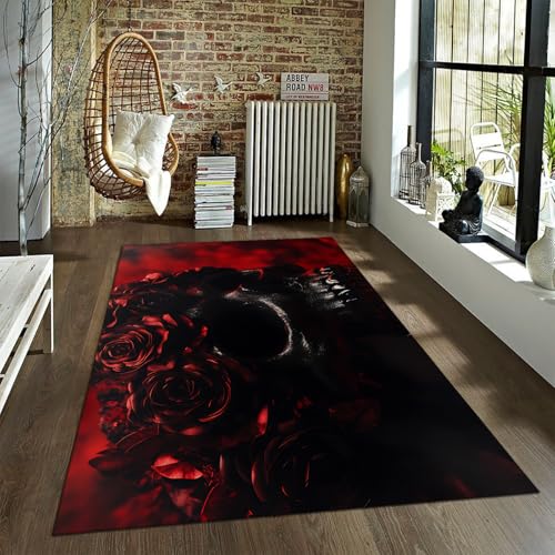 BYLEEHOMED Horror Skeleton Bride Indoor Teppich 140x200cm Dark Gothic Red Rose Teppich mit Rutschfester Gummirückseite für Insider Schlafzimmer Küche Dekor BYLEEHOMED Horror Skeleton Bride Indoor Teppich 140x200cm Dark Gothic Red Rose Teppich mit Rutschfester Gummirückseite für Insider Schlafzimmer Küche Dekor von BYLEEHOMED
