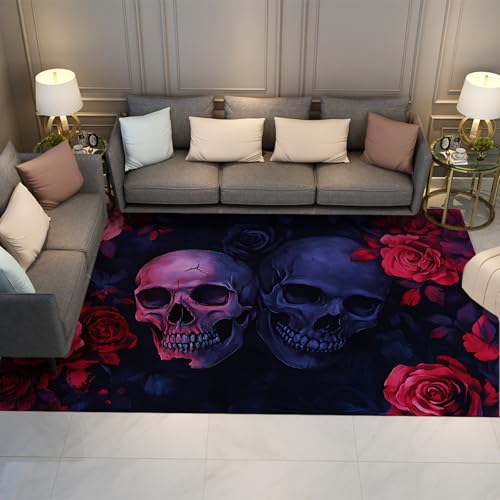 BYLEEHOMED Horror Totenkopf Teppich Vintage Gothic Rote Rose Blumenmuster rutschfeste Rechteck Teppiche für Schlafzimmer Wohnzimmer Esszimmer Büro 180x270cm BYLEEHOMED Horror Totenkopf Teppich Vintage Gothic Rote Rose Blumenmuster rutschfeste Rechteck Teppiche für Schlafzimmer Wohnzimmer Esszimmer Büro 180x270cm von BYLEEHOMED