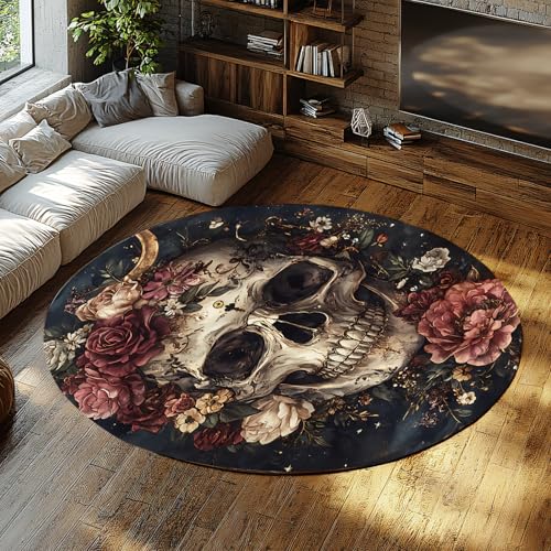 BYLEEHOMED Horror Totenkopf Teppich Vintage Gothic Rote Rose Blumenmuster rutschfeste Rechteck Teppiche für Schlafzimmer Wohnzimmer Esszimmer Büro 60 cm BYLEEHOMED Horror Totenkopf Teppich Vintage Gothic Rote Rose Blumenmuster rutschfeste Rechteck Teppiche für Schlafzimmer Wohnzimmer Esszimmer Büro 60 cm von BYLEEHOMED