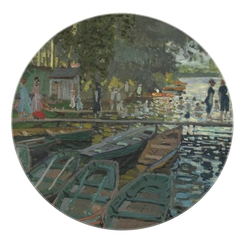 BYLEEHOMED Impressionismus Runde Teppiche 90 cm niedriger Flor rutschfest maschinenwaschbar Boho Impressionist Lake Scene Circle Teppich für Wohnzimmer von BYLEEHOMED