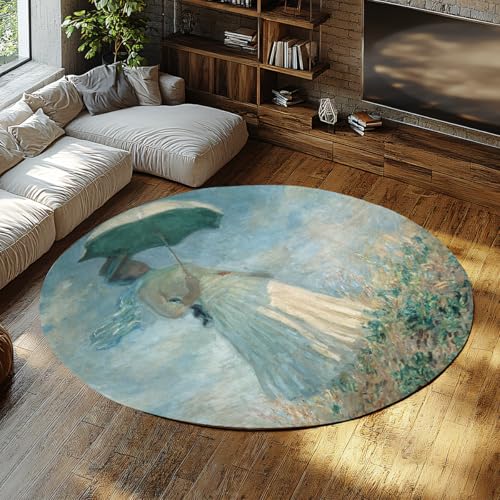 BYLEEHOMED Impressionistische runde Teppiche für das Wohnzimmer Frau im Monet-Stil mit Sonnenschirm niedriger Flor weicher Rutschfester Kreisteppich für kleines Sofa 210 cm BYLEEHOMED Impressionistische runde Teppiche für das Wohnzimmer Frau im Monet-Stil mit Sonnenschirm niedriger Flor weicher Rutschfester Kreisteppich für kleines Sofa 210 cm von BYLEEHOMED