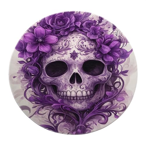 BYLEEHOMED Kleine runde Teppiche für den Eingangsbereich Blumenkunst Halloween Schädel Kreis Türmatte Inneneingang Rustikaler Stil Schmutzabweisende Wohnkultur 150x150cm von BYLEEHOMED