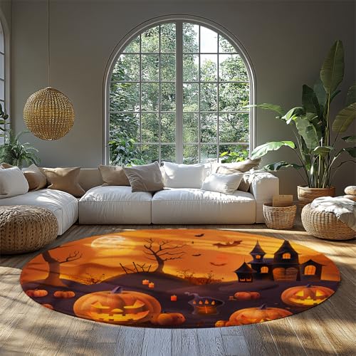 BYLEEHOMED Kürbislaterne Halloween Kreis Teppiche Weicher niedriger Flor Runder Teppich rutschfeste Wohnkultur mit Schloss waschbare Bodenmatte für den Ankleidebereich 60 cm BYLEEHOMED Kürbislaterne Halloween Kreis Teppiche Weicher niedriger Flor Runder Teppich rutschfeste Wohnkultur mit Schloss waschbare Bodenmatte für den Ankleidebereich 60 cm von BYLEEHOMED