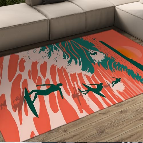 BYLEEHOMED Lebendiger Sommer-Surf-Stil-Teppich 150x210cm waschbare Tropische Design-Teppiche für Schlafzimmer ästhetischer Rutschfester Teppich für das Wohnzimmer unter dem Tisch von BYLEEHOMED