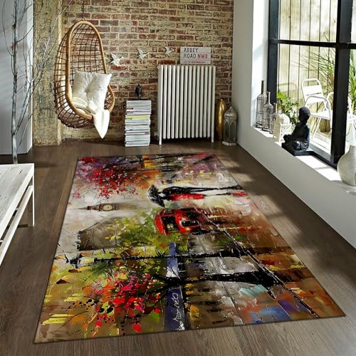 BYLEEHOMED London Big Ben Bereich Teppiche für Wohnzimmer Dekor Ästhetische Herbst Regen Szene Teppich Moderne rutschfeste Maschine waschbar Wohnkultur 120x180cm von BYLEEHOMED