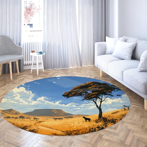 BYLEEHOMED Maschinenwaschbare runde Teppiche mit Dschungel-Tierdruck für den Eingangsbereich des Wohnzimmers Rutschfester weicher Vulkan-Landschaftskreis-Teppich für das Bett 60 cm von BYLEEHOMED