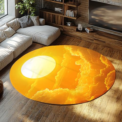 BYLEEHOMED Maschinenwaschbarer runder Teppich 150 cm Sonnenaufgang und Wolkenmeer Rutschfester niedriger Florwurf Kreisteppiche für das Spielzimmer Home Office Eingangsbereich BYLEEHOMED Maschinenwaschbarer runder Teppich 150 cm Sonnenaufgang und Wolkenmeer Rutschfester niedriger Florwurf Kreisteppiche für das Spielzimmer Home Office Eingangsbereich von BYLEEHOMED