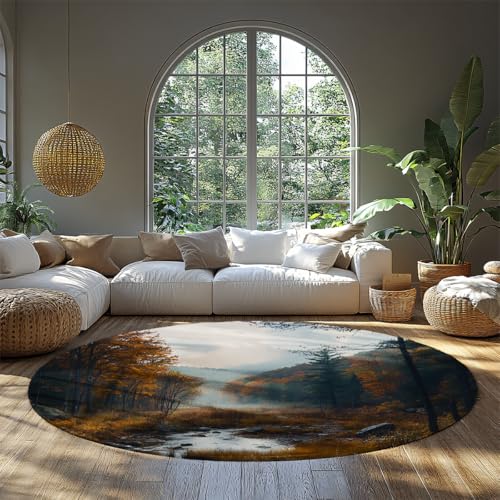 BYLEEHOMED Misty Autumn Forest Circle Teppich 60 cm Moderner großer Rutschfester runder Teppich mit Herbst Woodland Stream Muster Maschinenwaschbares Innendekor BYLEEHOMED Misty Autumn Forest Circle Teppich 60 cm Moderner großer Rutschfester runder Teppich mit Herbst Woodland Stream Muster Maschinenwaschbares Innendekor von BYLEEHOMED