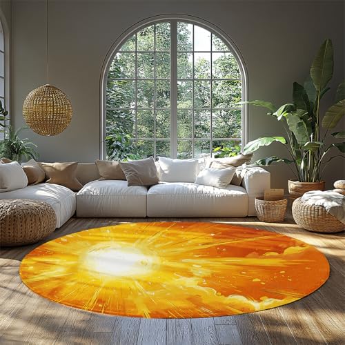BYLEEHOMED Morgensonne und Wolkenlandschaft Waschbare Runde Teppiche 120 cm Cartoon Solar Explosion Print Kreis Teppich für Nachttisch Klassenzimmer Dekor BYLEEHOMED Morgensonne und Wolkenlandschaft Waschbare Runde Teppiche 120 cm Cartoon Solar Explosion Print Kreis Teppich für Nachttisch Klassenzimmer Dekor von BYLEEHOMED