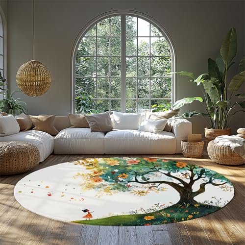 BYLEEHOMED Niedliche illustrierte Landschaft waschbarer Teppich 60 cm weicher verträumter Wildblumendruck runde Teppiche Rutschfester niedriger Flor Cartoon Floral Front Circle Matte BYLEEHOMED Niedliche illustrierte Landschaft waschbarer Teppich 60 cm weicher verträumter Wildblumendruck runde Teppiche Rutschfester niedriger Flor Cartoon Floral Front Circle Matte von BYLEEHOMED
