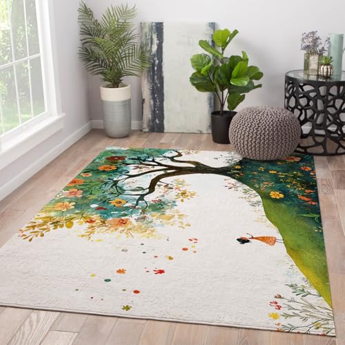 BYLEEHOMED Niedliche illustrierte Landschaft waschbarer Teppich 80x150cm weiche verträumte Wildblumen Druck Teppiche rutschfeste niedrige Flor Cartoon Blumen Haustür Matte BYLEEHOMED Niedliche illustrierte Landschaft waschbarer Teppich 80x150cm weiche verträumte Wildblumen Druck Teppiche rutschfeste niedrige Flor Cartoon Blumen Haustür Matte von BYLEEHOMED