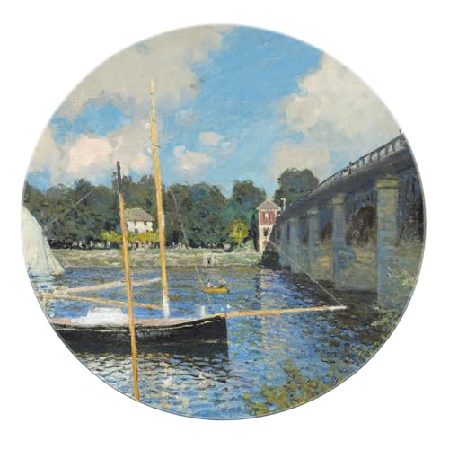 BYLEEHOMED Niedriger Flor Boat Print Circle Carpet Weicher, Rutschfester, waschbarer, abwaschbarer Bridge im Argenteuil-Kunstwerk Runder Teppich für das Wohnzimmer 150 cm von BYLEEHOMED