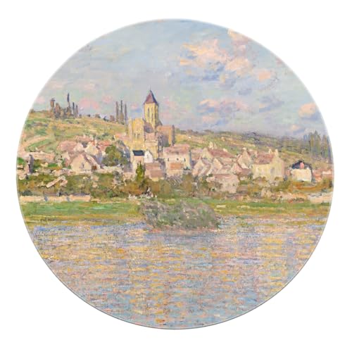 BYLEEHOMED Niedriger Flor Runder Teppich Vintage Scenery Rutschfester Land Stadt Waschbarer Kreisteppich für Wohnzimmer Soft Cozy Home Decor 90 cm von BYLEEHOMED