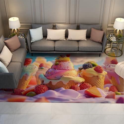BYLEEHOMED Obsteiswaffel Kinderteppich für Liebhaber von Süßigkeiten Wohnkultur Teppiche Sommer Weichheit Rutschfester Flächenteppich für Restaurant 150x210cm von BYLEEHOMED
