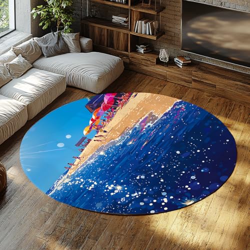 BYLEEHOMED Ocean Beach Theme Circle Teppiche 210 cm Urlaub Seaside Circle Teppich für Living Dining Bright Sunshine Soft Low Flor Teppich für Wohnheim Wohnkultur BYLEEHOMED Ocean Beach Theme Circle Teppiche 210 cm Urlaub Seaside Circle Teppich für Living Dining Bright Sunshine Soft Low Flor Teppich für Wohnheim Wohnkultur von BYLEEHOMED