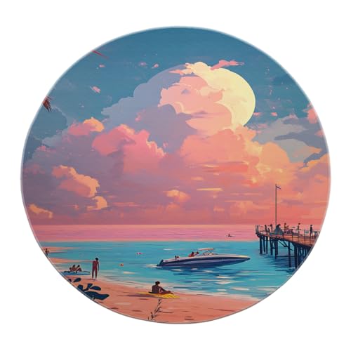 BYLEEHOMED Ocean Sunset Circle Teppiche 90 cm Leichter waschbarer tropischer Strandteppich für Anime Szenerie Wohnzimmer Schlafzimmer Büro Dekor BYLEEHOMED Ocean Sunset Circle Teppiche 90 cm Leichter waschbarer tropischer Strandteppich für Anime Szenerie Wohnzimmer Schlafzimmer Büro Dekor von BYLEEHOMED