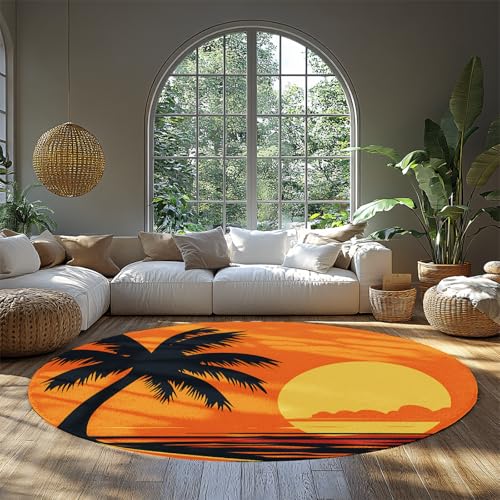 BYLEEHOMED Retro Beach Sunset Entranceway Circle Teppich 180 cm Waschbarer tropischer Palmen-Kokosnussbaum-Nachttisch Runder Teppich Rutschfester niedrigfloriger Bodenteppich für den Innenbereich BYLEEHOMED Retro Beach Sunset Entranceway Circle Teppich 180 cm Waschbarer tropischer Palmen-Kokosnussbaum-Nachttisch Runder Teppich Rutschfester niedrigfloriger Bodenteppich für den Innenbereich von BYLEEHOMED